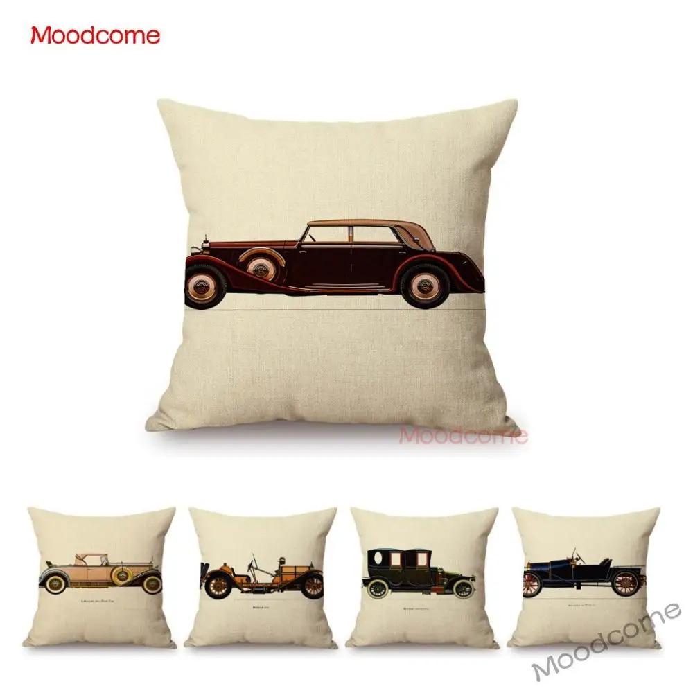 Скандинавская Винтажная Коллекция автомобиля, роскошный чехол из хлопка и льна для старой школы, украшение для дома, наволочка, квадратная наволочка