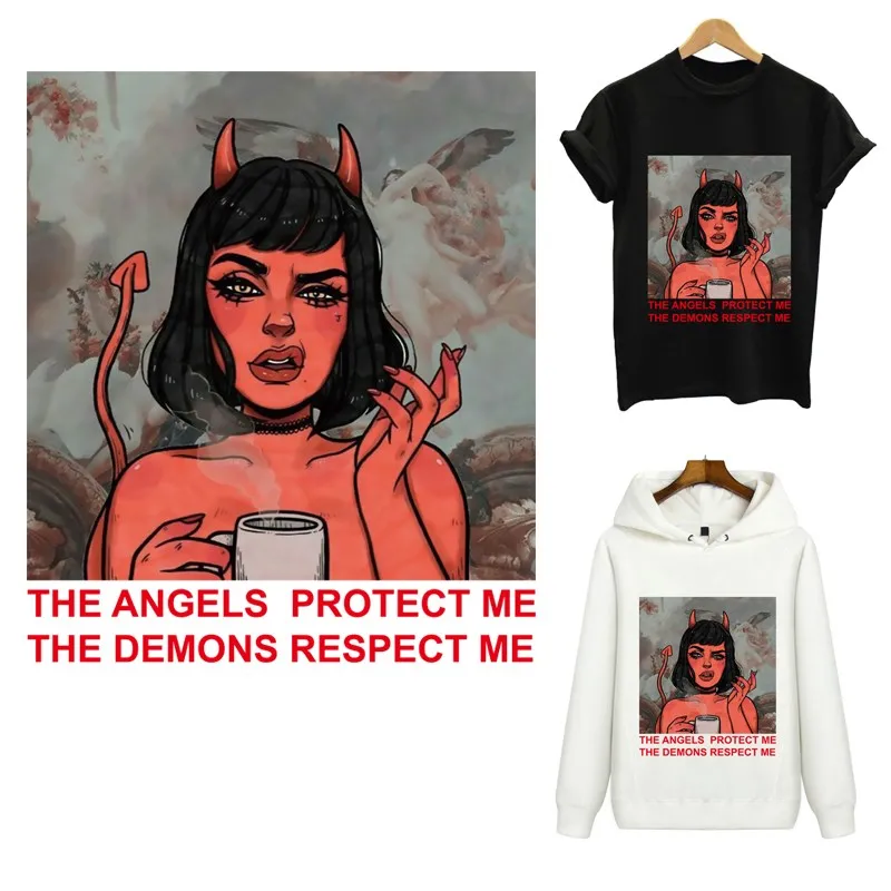 

Devil And angel Stripes Heat-sensitive Patches Applique Thermo Stickers On Clothes Iron On Transfers For Clothing Custom Patch