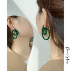 Серьги-кольца женские из натурального малахита, зеленые, пляжные, медные