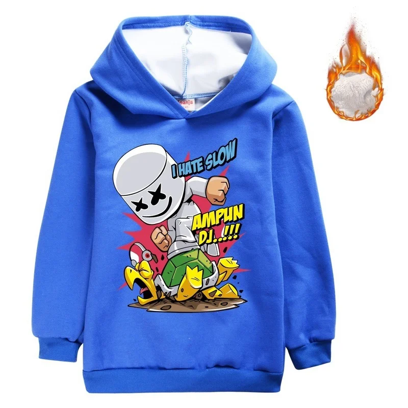 Свитшот с капюшоном для мальчиков и девочек Свободный пуловер DJ Marshmello на