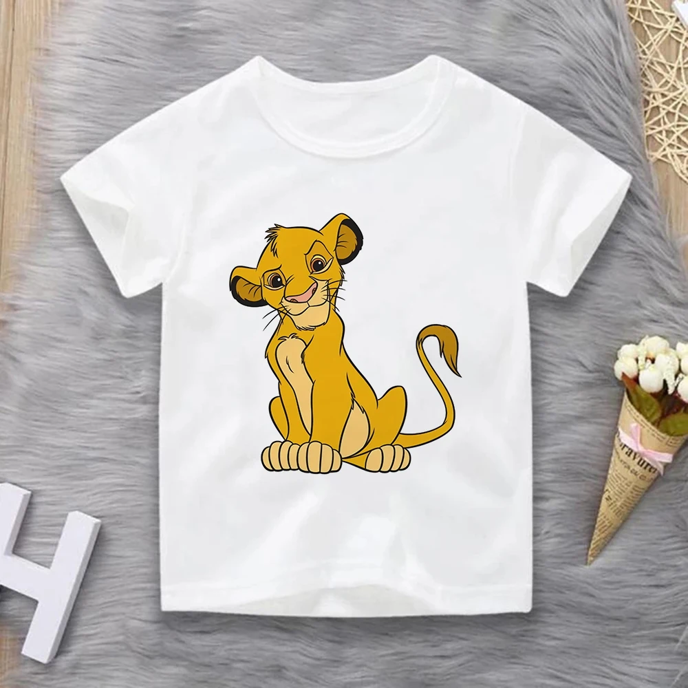 Повседневная футболка Детская с мультяшным рисунком Симбы модный топ принтом