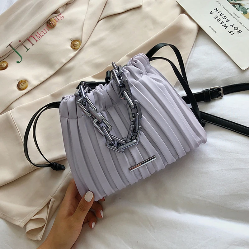 

Роскошные брендовые дизайнерские женские сумки 2021, сумка-мешок на шнурке с толстой цепочкой, Брендовая женская маленькая сумка через плечо