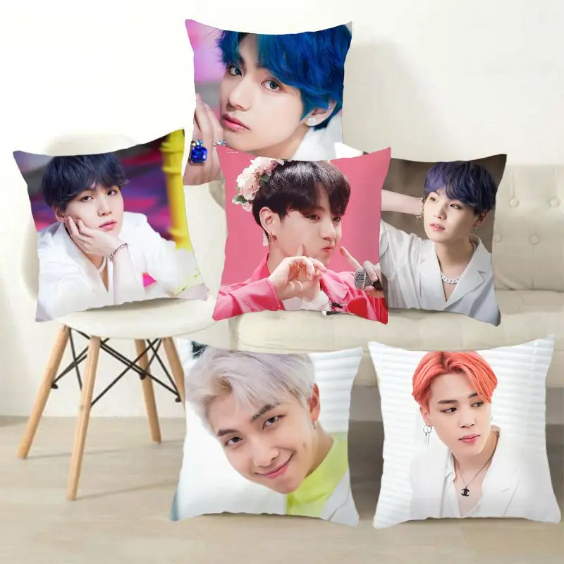 

Kpop Print Designer Pillow Case JK SUGA JINMIN JIN V Cushion Cover Square One Side Poszewki Na Poduszki Pillowcase Home Decor