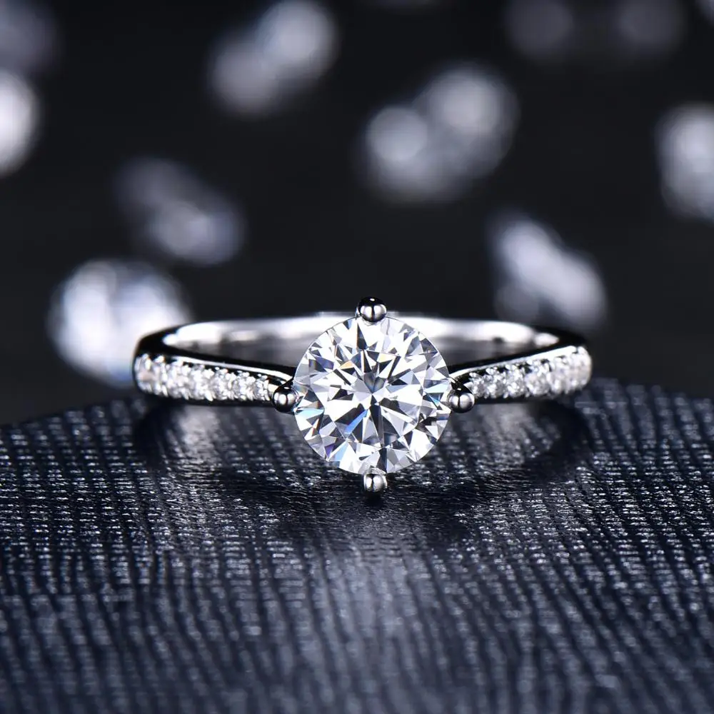 

LASAMERO, юбилейное кольцо, 1.00CT, круглая огранка, 6,5 мм., бесцветное кольцо с орнаментом из муассанитов, 14 K, золото, полувечность, кольцо для нее