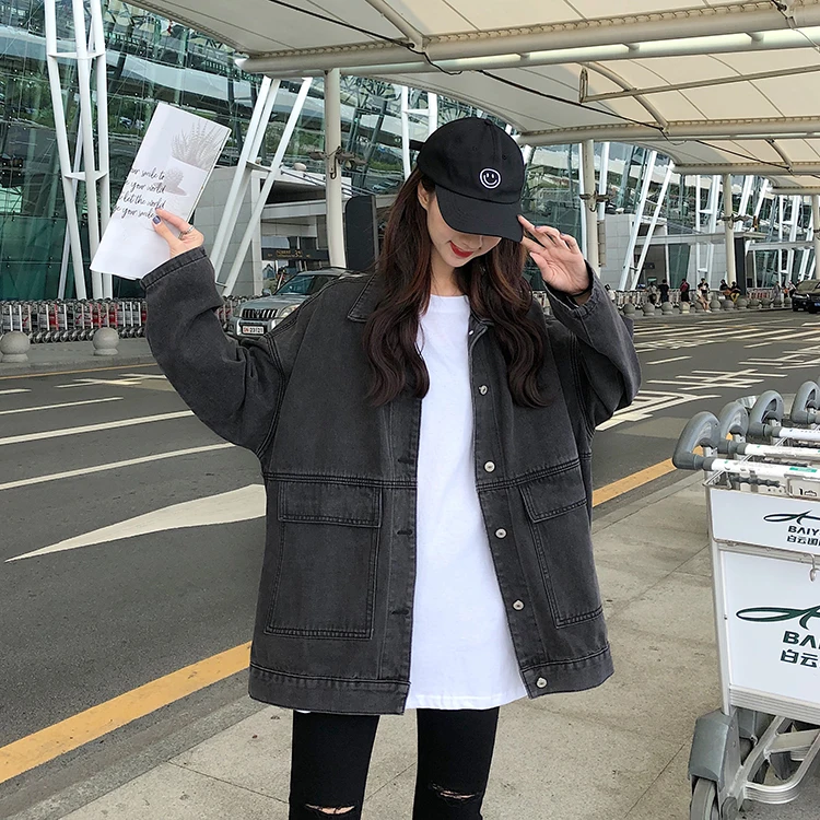 

Manteaux en Jean decontractes pour femmes, 2 couleurs, veste en Denim ample a manches longues, vetements d'exterieur pour filles