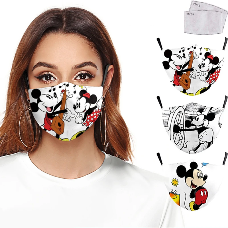 

Disney Mickey Minnie Face Mask With Filters Adult Outdoor Anti Dust Windproof Cartoon Anime Reusable Washable Mouth Mask
