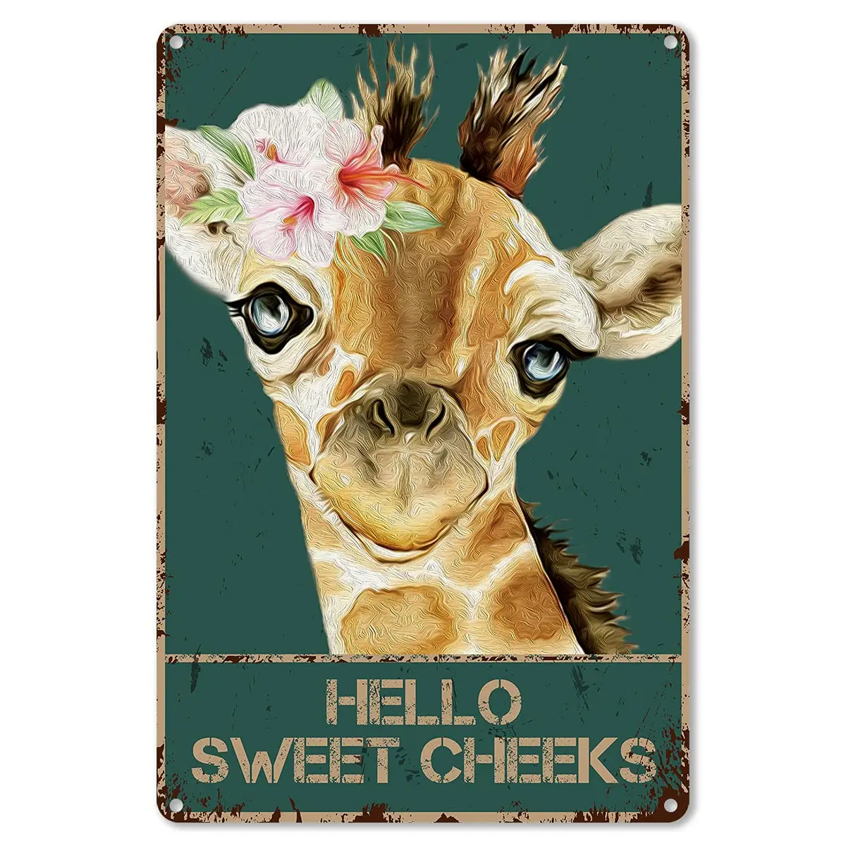 

Металлический жестяной знак для ванной комнаты, Настенный декор, винтажные милые щеки, жираф, цветы, жестяной знак для туалета, ванной, туале...