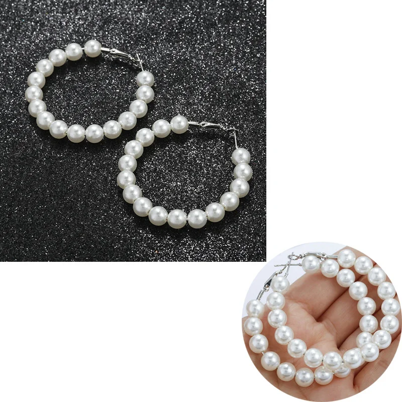 Элегантные серьги кольца для женщин белые маленькие/большие с жемчугом круглые