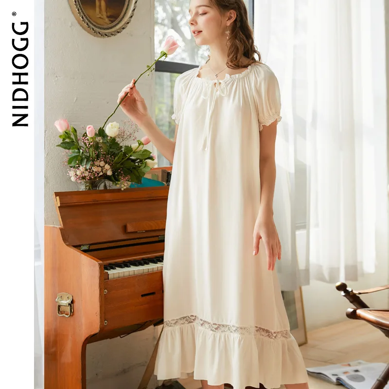 

Women's Long-Sleeved Nightdress Spring Cotton Dress Cute Court Sweet Princess Sexy Nightgowns Autumn Long Loose Women Nightwear
