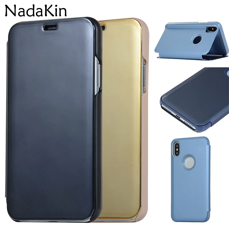 Роскошный зеркальный чехол книжка с покрытием для iPhone 11 Pro X XS MAX XR 6 6S 7 8 Plus простой