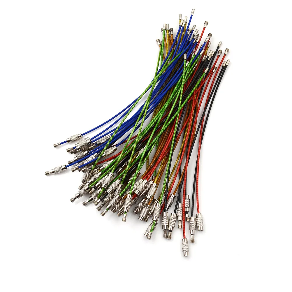 

Hot! 10pcs Screw Locking Stainless Steel Wire Keychain Cable Rope Key Holder Keyring Key Chain Rings Cable Outdoor Tools Parts