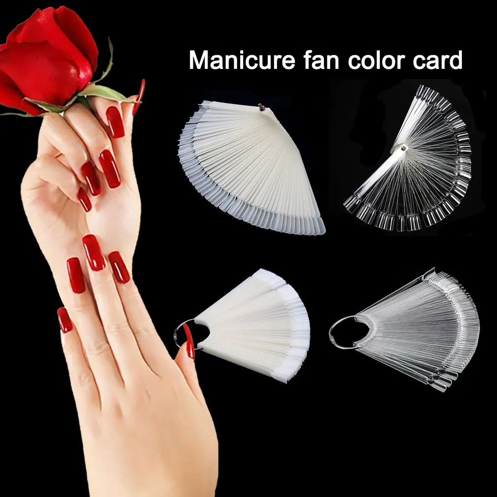 

50/Set Nail Art Tips Toon Practice Sticks Fan Shaped Nail Polish Steel Nail Color Sample Nail Art Tools Supplies