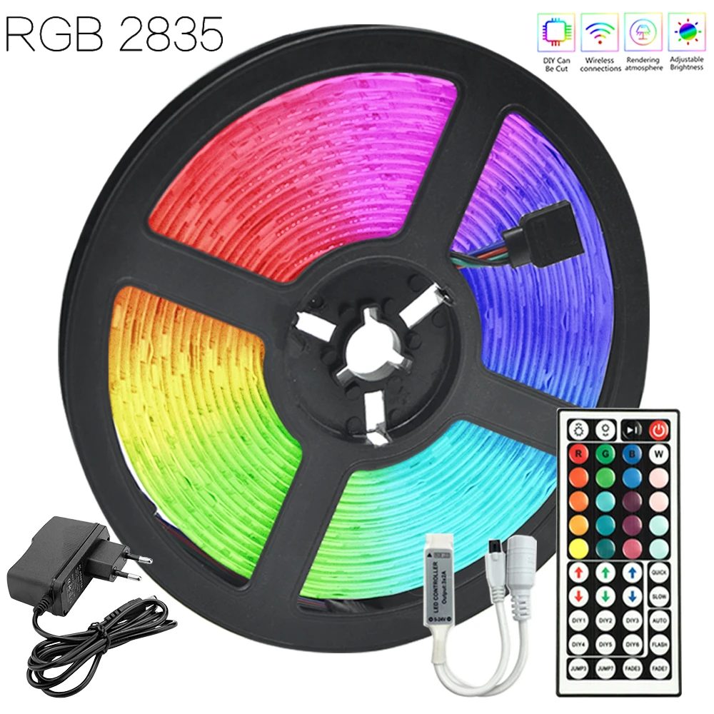 

Family Kitchen LED Light RGB 2835 12V Infrared Control 16.4 ft (5M) Iuces Tape Ribbon Diode EU Plug Waterproof DIY Flexible Lamp