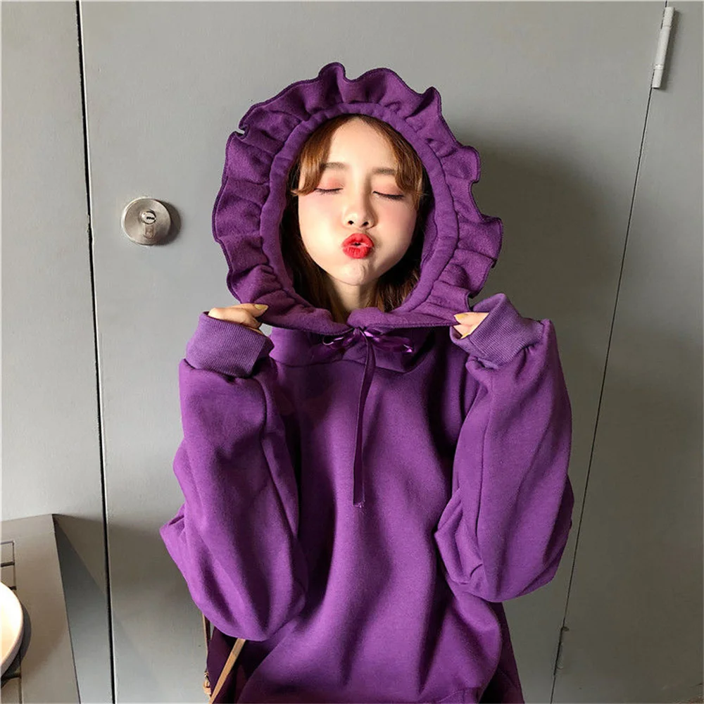 

Flower Kawaii Hoodie Sweatshirt Women Loose Hip Hop Purple Tops Cute Funny Oversize Korean High Street Gothic Hooded Coat