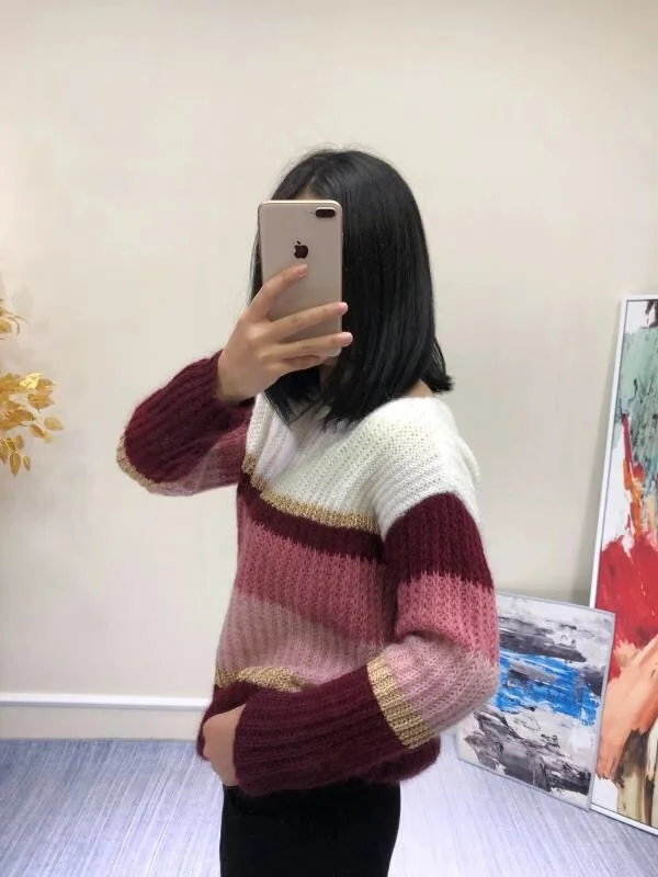 

Jumper Coloured Block Tonia Jumper Fancy Knit with Wide Multicoloured Stripes Button Shoulder