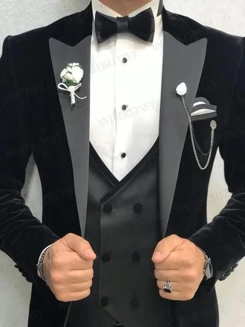 

Black Men Suits Prom Tuxedo Slim Fit Groom Wedding Suits For Men Custom Blazer Terno Masuclino 3 pieces (jacket +vest +pant)