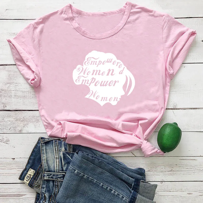 pink tee white text Женская графическая футболка Hipster мощная феминистка Женская винтажная рубашка гранж Хлопковая женская футболка гранж Цитата Топ - Цвет: pink tee white text