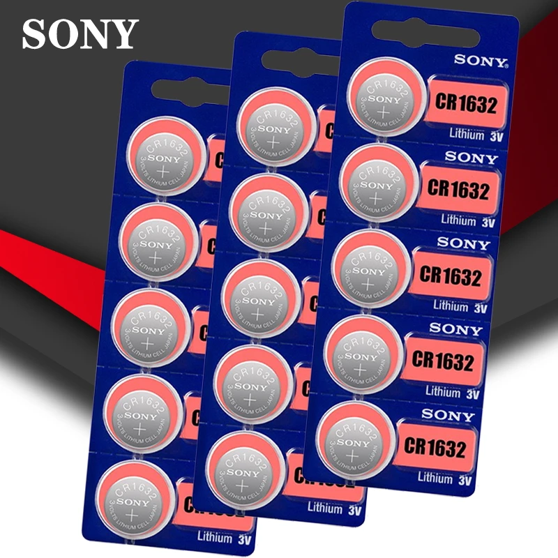 Аккумулятор кнопочный Sony 100% CR1632 15 шт./лот Оригинальная батарея для часов