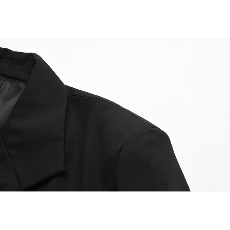Casual Black Blazer Coats Women Autumn 2021 Fashion Vintage Long Sleeve Slim-Waist Design Loose Streetwear Jacket With belt Lady