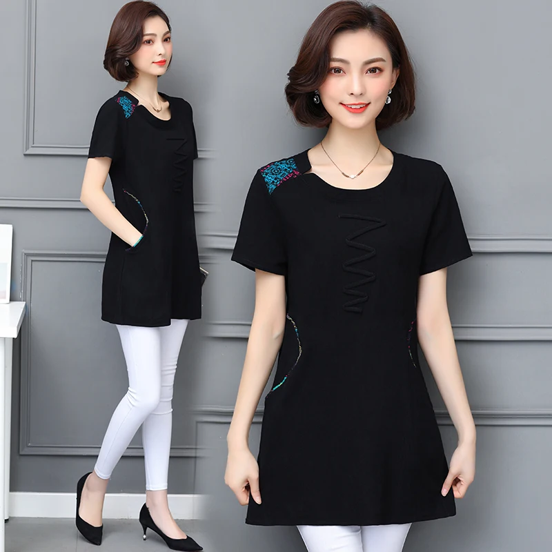 Футболка женская хлопковая с коротким рукавом и цветочным принтом большого