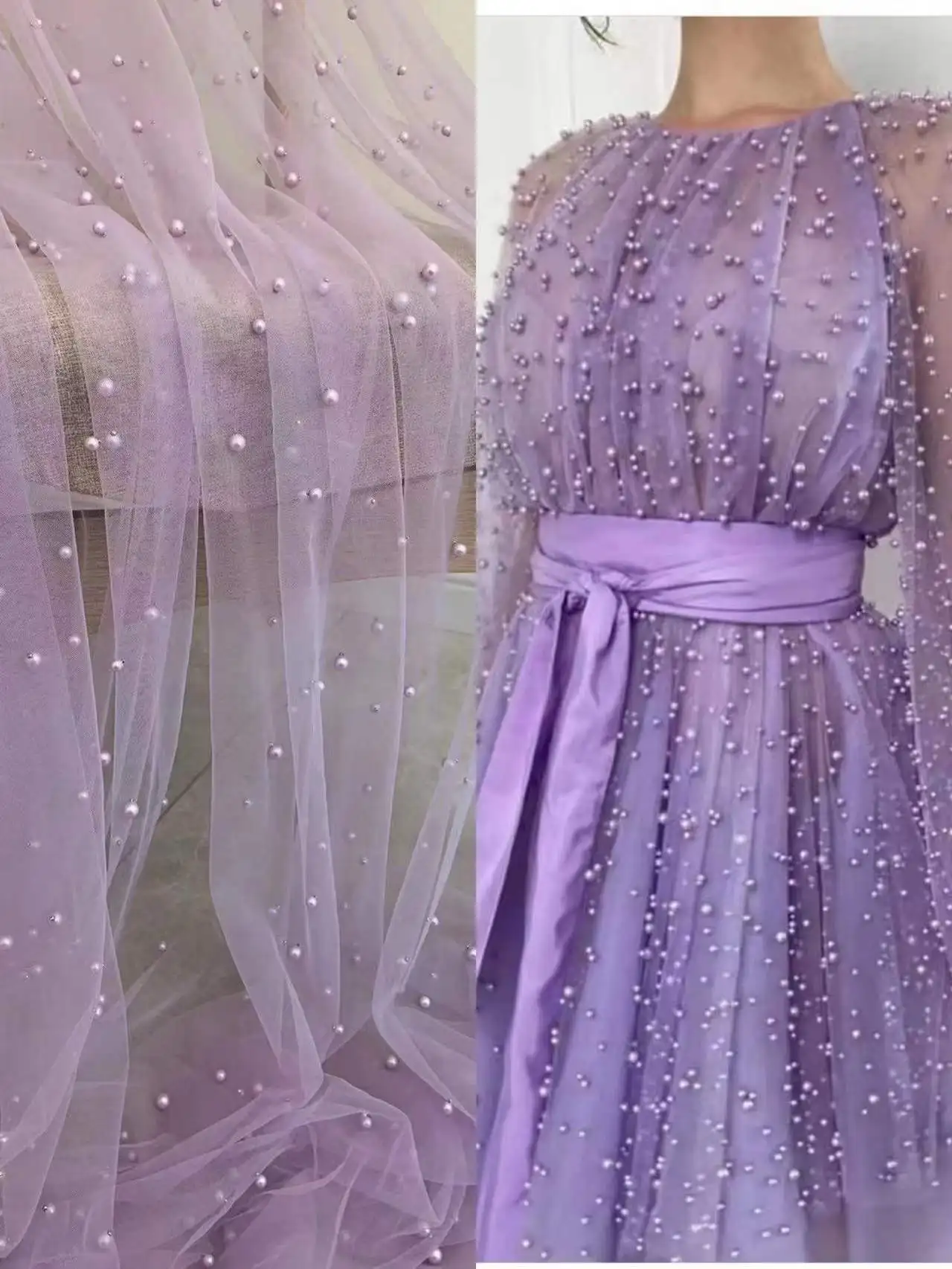 

3 Yards Pearl Bead Purple Tulle Colorful for Long Bridal Veil Lace,Wedding Dress,Party Decor,Cake,Clothing DIY