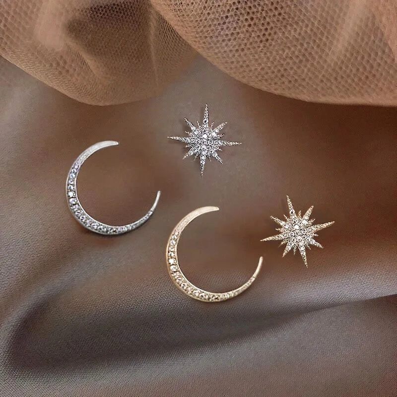 

Корейские модные серьги со звездой и Луной для женщин, ассиметричные Серьги высокого разрешения, изысканные серьги 2021, трендовая бижутерия,...