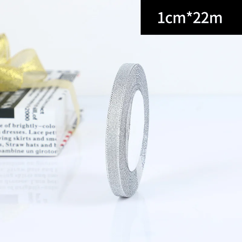 width 1cm 22 метра/рулон 0,6-5 см золото серебро шелк атлас органза ленты для свадьбы декоративные DIY вышитые лук ленты лук подарочные принадлежности - Цвет: width 1cm