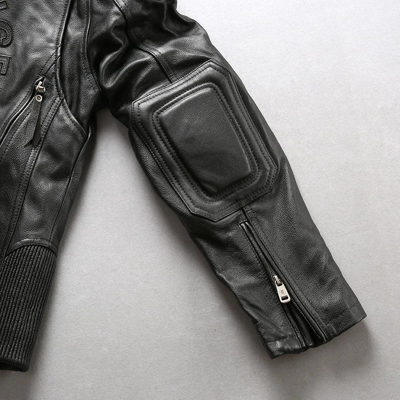 

New ANGEL 2021 Men Black Professional Motorcycle Leather Jacket Fashion Thick Cowskin Hooded Winter Russia Coats