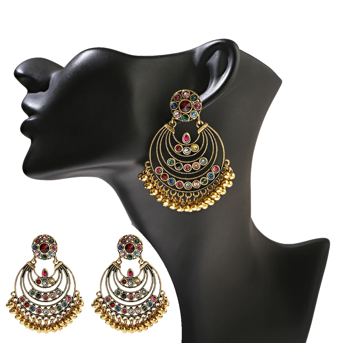 

Retro Circle Tassel Indian Jewelry Jhumka Earrings Orecchini Vintage Luxurious Gypsy Flower Gold Zircon Earrings For Women