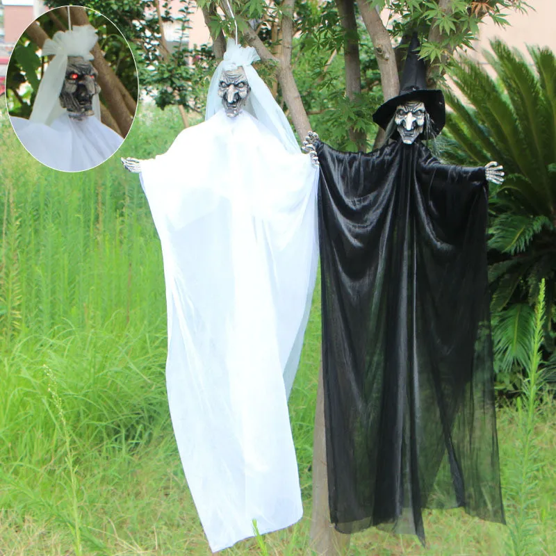 

Halloween Black and White Hanging Ghost Voice Control Switch Electric Tricky Toy Ghost Festival Haunted House Bar Party Decor