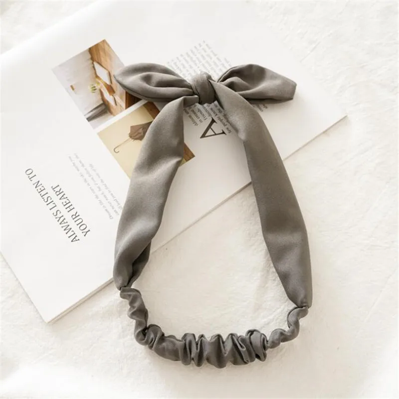 light grey Новейшие зимние стильные повязки для волос с заячьими ушками винтажные чалма с бантиком женские повязки для волос модные аксессуары для волос - Цвет: light grey