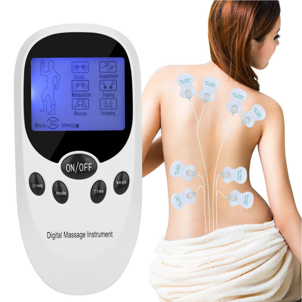 

2 Channels Handheld Mini Muscle Stimulator Digital Massager Pulse With Sticker Portable Multifunctional Travel Pain Relief