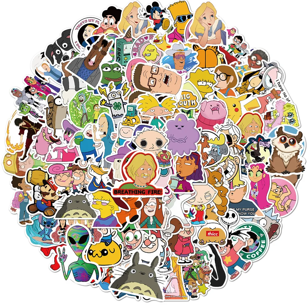 

100PCS Mixed Cartoon Anime Stickers Motorcycle Travel Luggage Phone Guitar Skateboard Waterproof DIY Funny Sticker Classic Toy