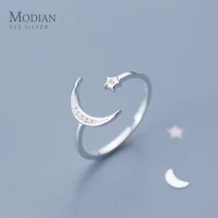 modian genuine 925 sterling silver twinkle zircon star moon slim ring for women fashion free size ring wedding gift fine jewelry