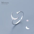 Женское облегающее кольцо Modian из настоящего серебра 925 пробы с мерцающим цирконием, со звездой, луной, хороший подарок на свадьбу, ювелирные изделия свободного размера
