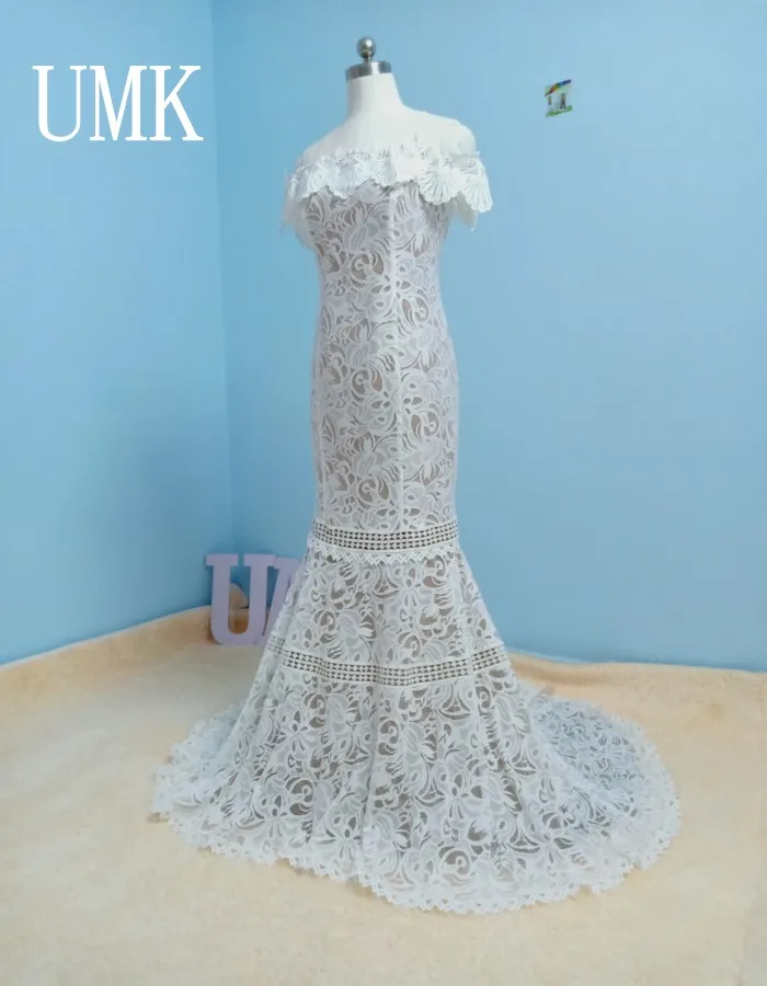 UMK, сексуальное богемное свадебное платье русалки, с открытыми плечами, с вырезом лодочкой, Vestido De Noiva, винтажные богемные Свадебные платья цвета шампанского