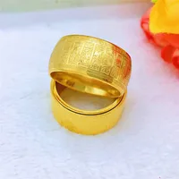Exquisite Sand Gold Color Ring for Men Wedding Engagement Anniversary Jewelry Charms Yellow Gold Words Pattern Hand Rings Gifts