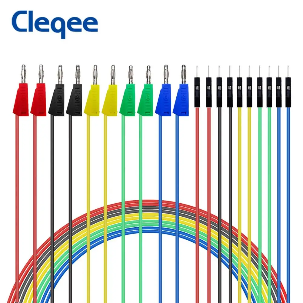 Cleqee P1532 10PC Jumper Wires Male to 4mm Stackable Banana Plug Silicone Dupont Cable Electronic DIY Kit for Arduino Breadboard