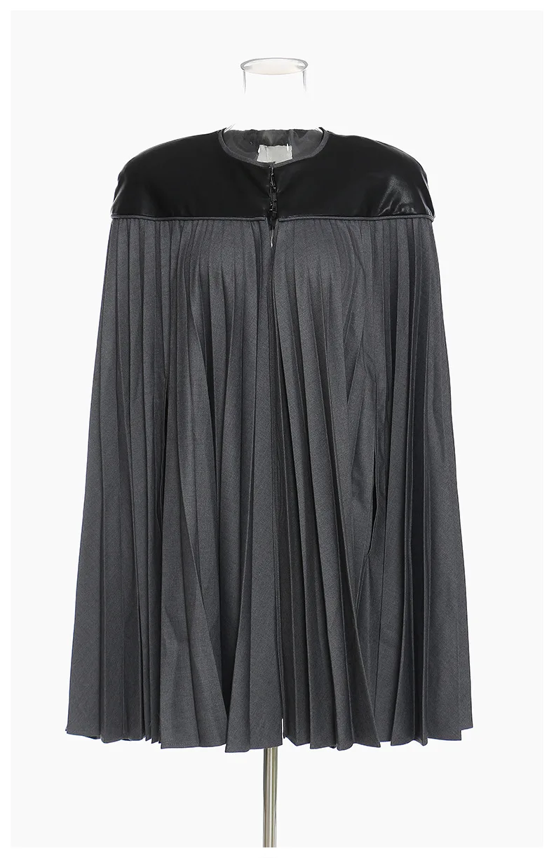

MSXU Vintage Retro Chic Loose Slim PU Leather Patchwork Casual Club Women Cloak Coat