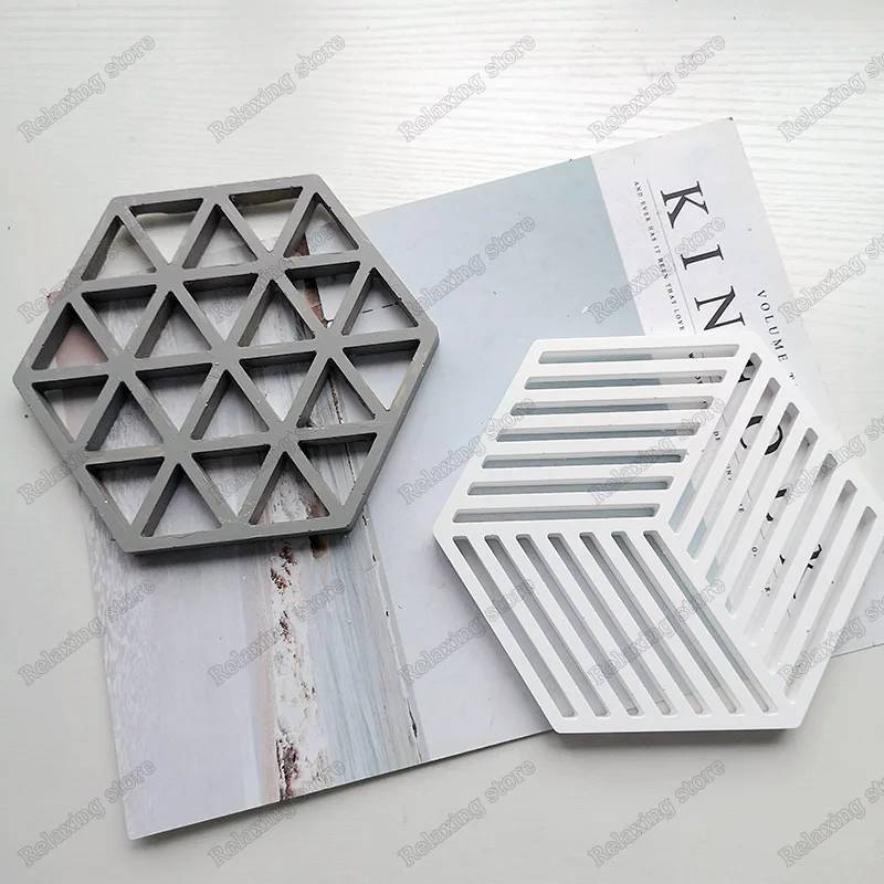 Stripe Coaster Concrete Tray Silicone Mold Hexagon Hollow Cup Mats Pad Cement Clay Molds Plaster Craft Desk Decor Mould