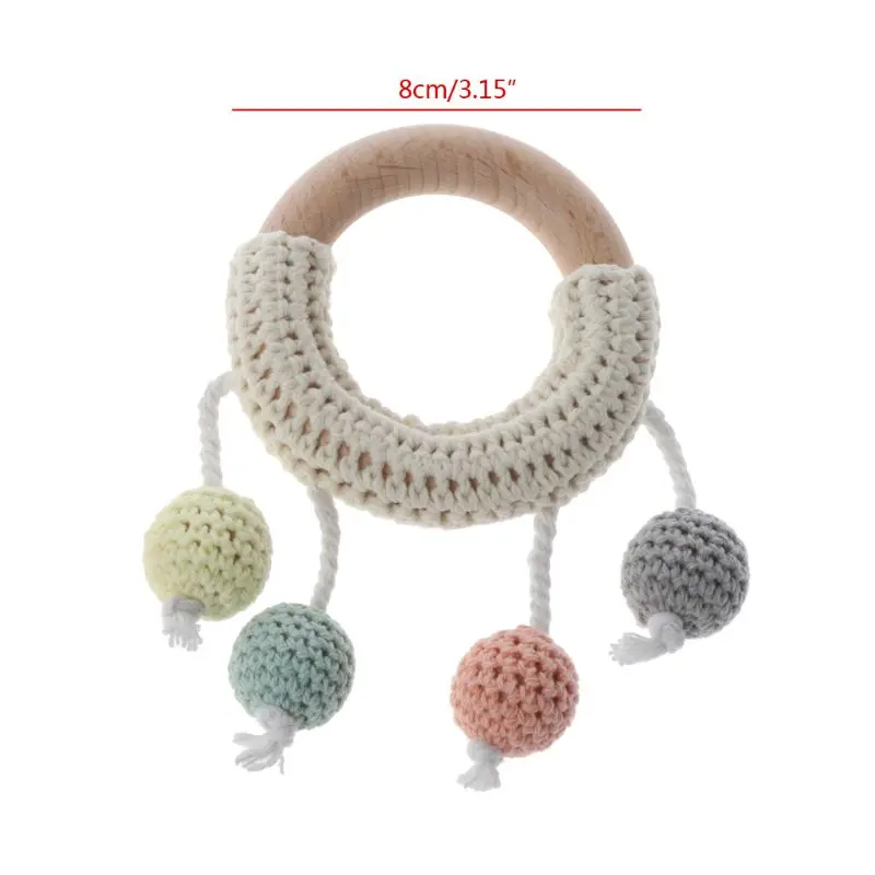 

New Baby Teether Crochet Wooden Ring Rattle Wooden Teether DIY Crafts Teething Toys