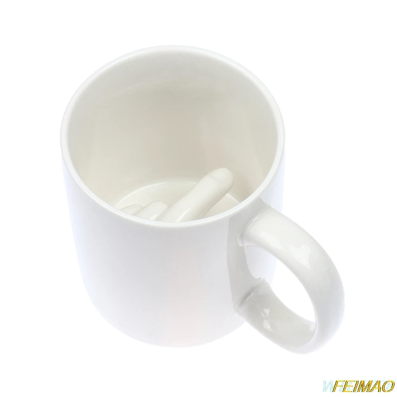

Creative Design White Middle Finger Style Novelty Mixing Coffee Milk Cup Funny Ceramic Mug Enough Capacity Water Cup