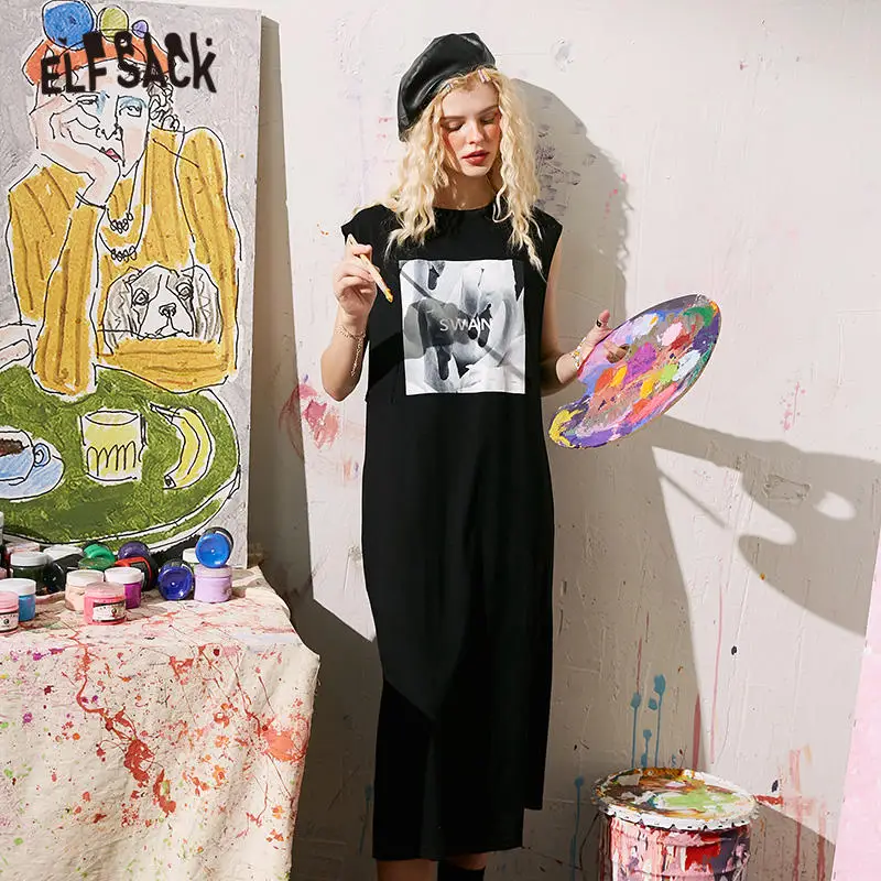 Платье ELFSACK женское с принтом лебедя повседневное ТРАПЕЦИЕВИДНОЕ винтажное