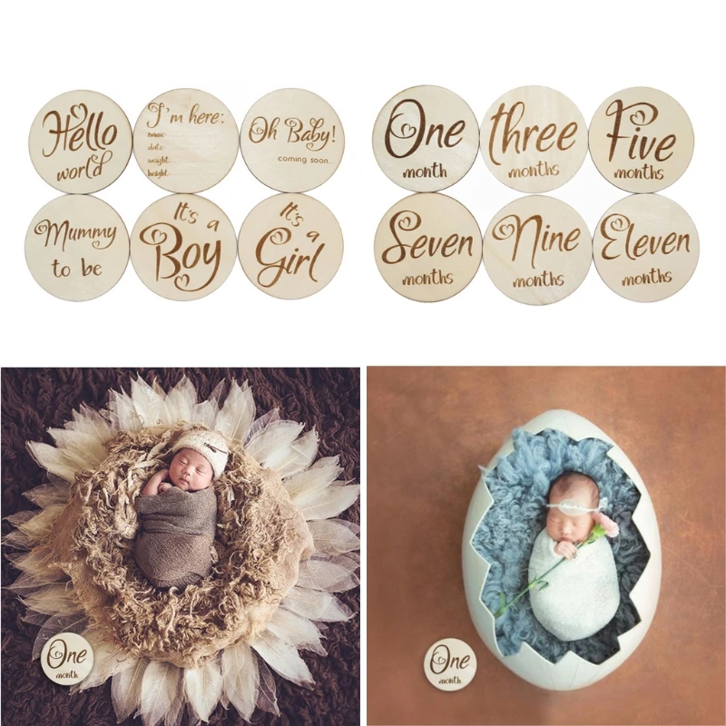 

1 Set Baby Milestone Card Wooden Newborn Monthly Commemorative Card Newborn Birth Month Photography Props Shower Gifts