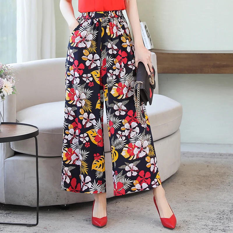 Новинка 2022 женские брюки с принтом винтажные летние элегантные со средней талией