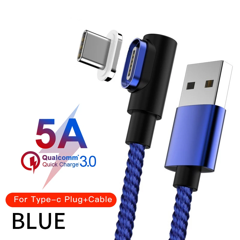 Магнитный кабель Micro USB кабель 90 DegreeType C Быстрая зарядка Кабо Для samsung S8 S9 huawei P20 P30 USB C Microusb зарядный шнур - Цвет: Blue For Type C