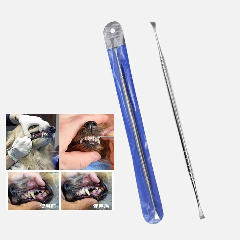 Инструмент для чистки зубов домашних животных с двойной головкой из нержавеющей