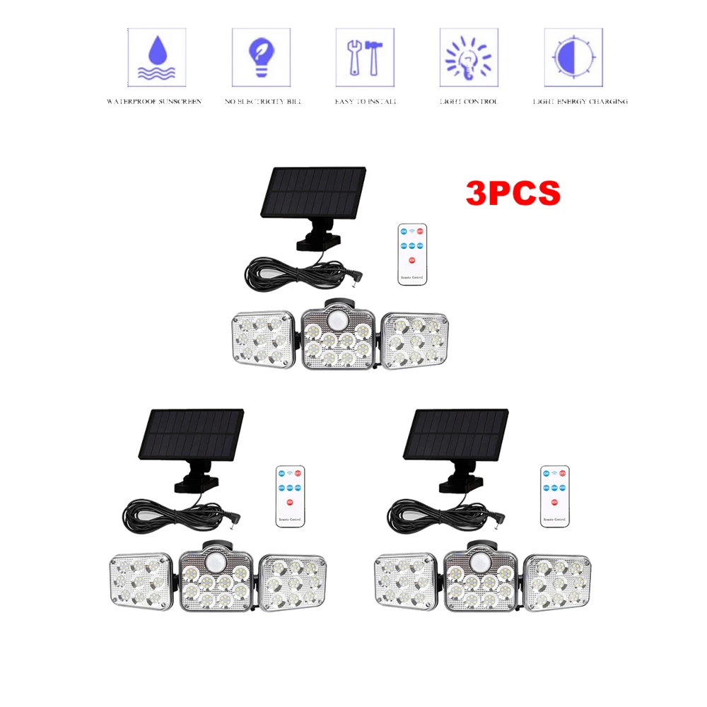 

138 led remote seperable 3 Modes Solar Lights Outdoor Solar Motion Sensor Outdoor Lamp 3 Adjustable Heads 270 Wide Angle Illumin