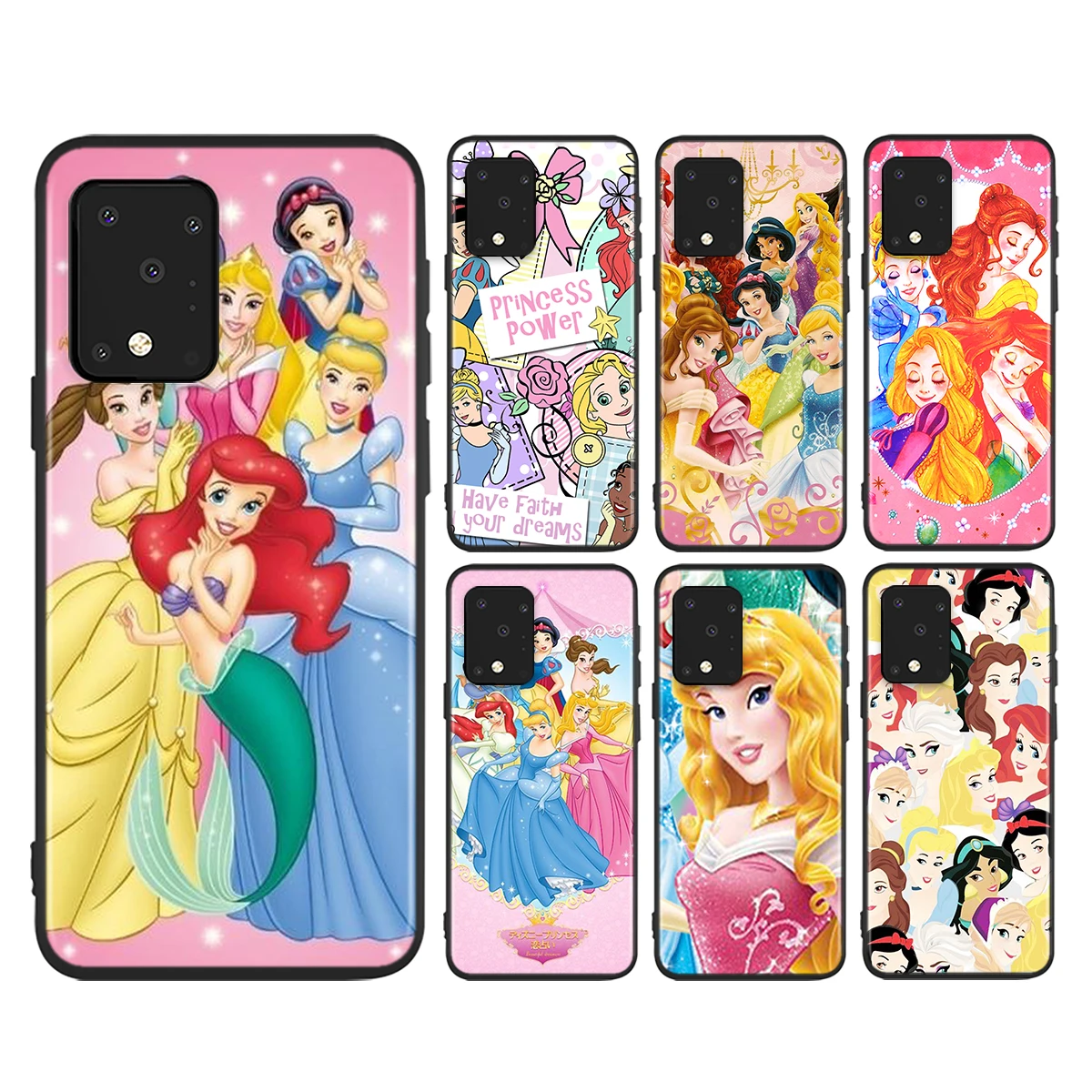

Disney cute princess Soft TPU Cover For Samsung Galaxy A72 A52 A42 A32 Lite A22 A13 A12 5G A03S A02S A02 Black Phone Case