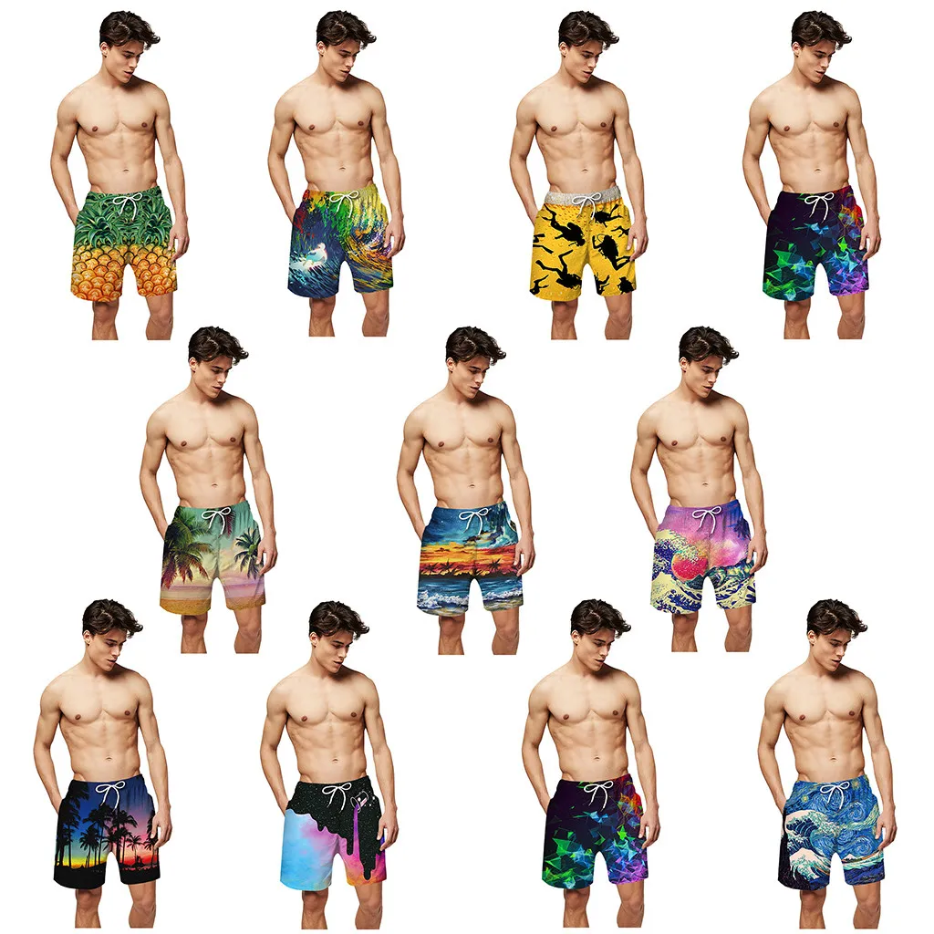 Новинка мужские плавки с 3D принтом карманами Повседневная пляжная одежда для